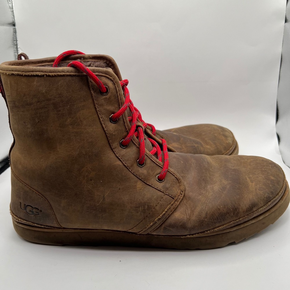 UGG Harkley Waterproof Boots Mens size 15 Grizzly Brown Leather Lace Up 1017238